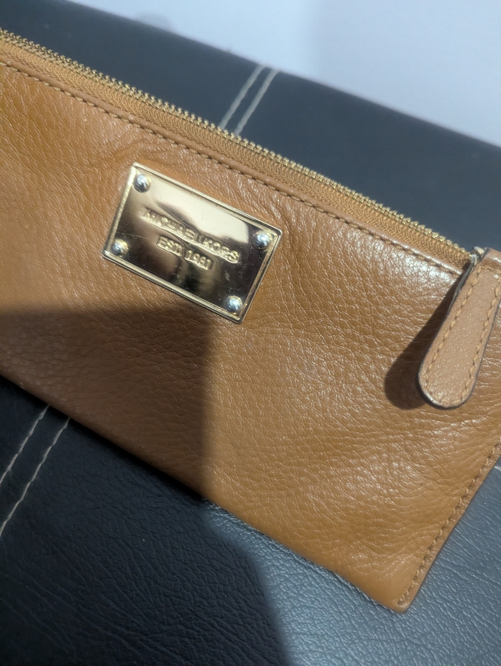Michael Kors Cognac Pebbled Leather Zip Wristlet